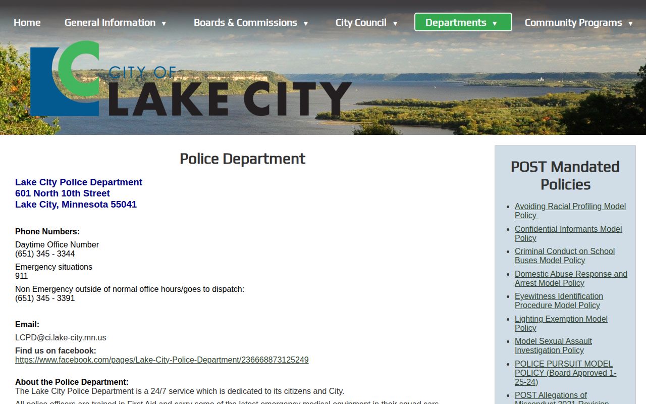 Wabasha County Lake City Police Department arrest-record contact source