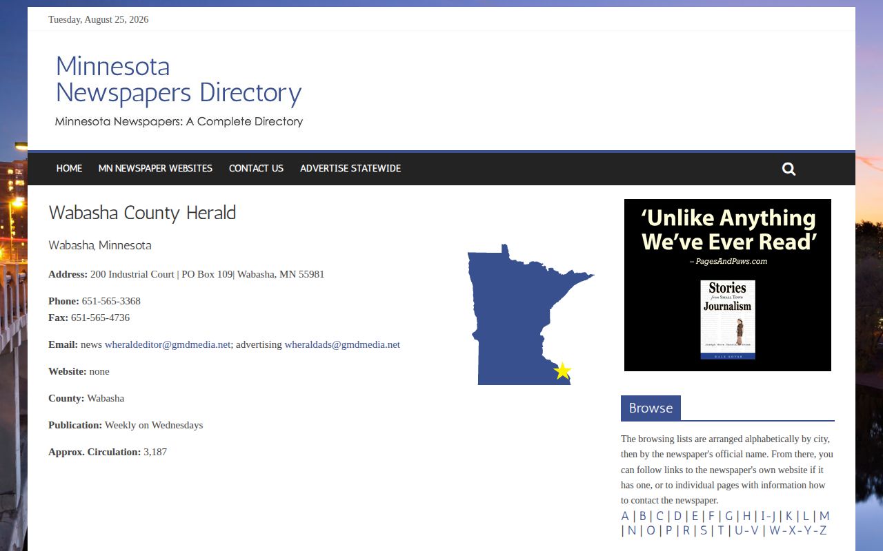 Wabasha County Herald directory listing for Wabasha County news research